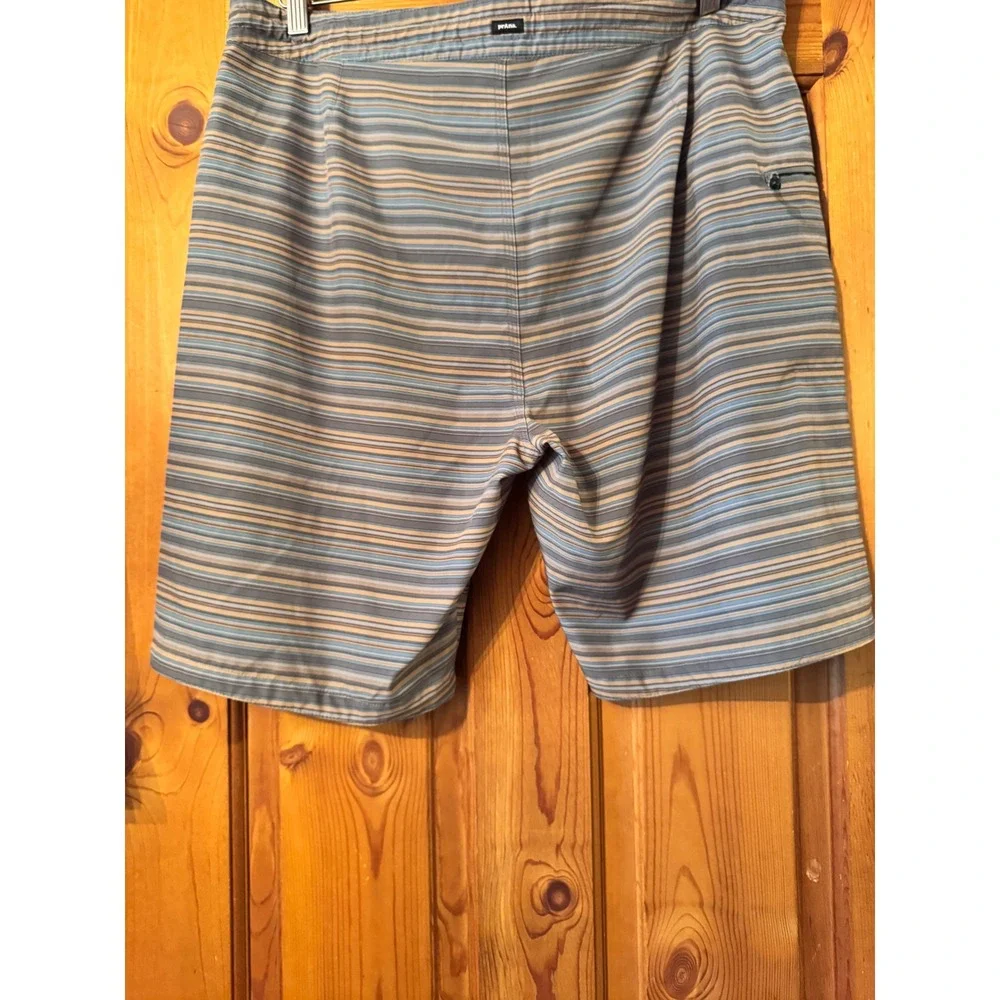 prAna Mens Striped Board Shorts Blue‎ Tan Grey Swim Trunks Size 36